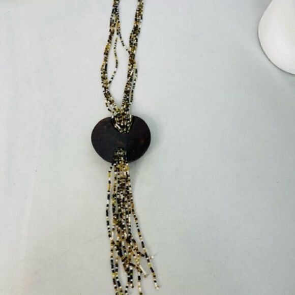 19" Multi Strand Micro Beaded Brown Black Glass Pendant Necklace  Tassel Screw - Picture 6 of 6